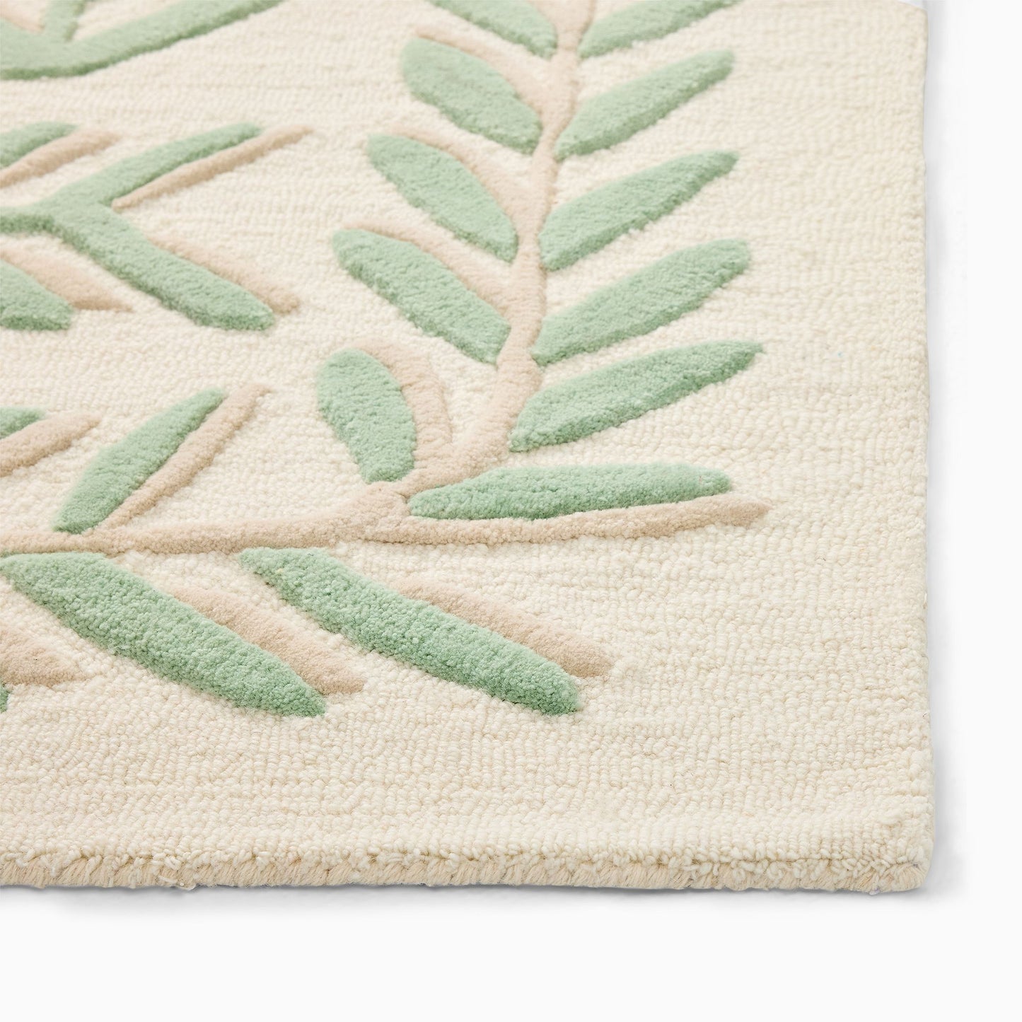 Botanical Hand-Tufted Rug | Green Leaf Pattern Modern Area Carpet | Nature Inspired Accent Rug for Living Room, Bedroom & Entryway