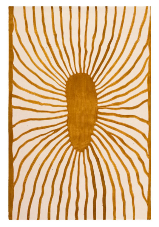 Golden Sunburst Modern Area Rug – Handcrafted Boho Statement Piece for Living Room & Bedroom Décor