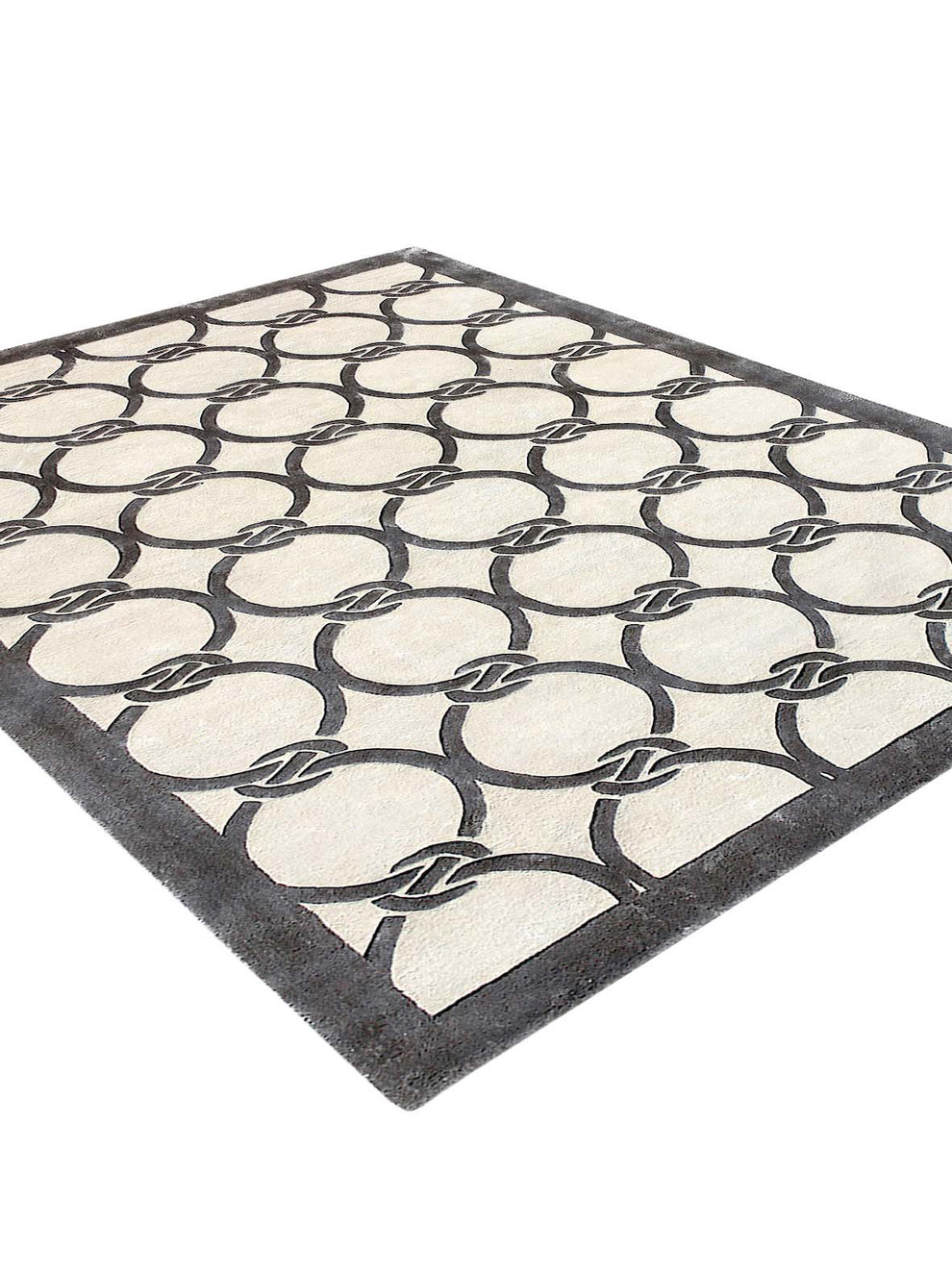 Modern Hand-Knotted Wool Rug | Luxury Geometric Circle Design Carpet | Contemporary Black & Ivory Area Rug | Handmade Living Room & Bedroom Decor