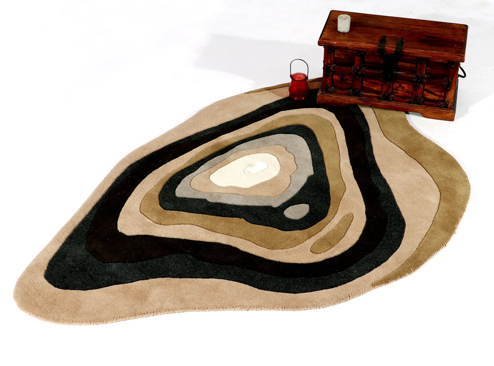Modern Abstract Layered Geometric Area Rug – Hand Tufted Earth Tone Accent Carpet for Living Room & Bedroom Décor