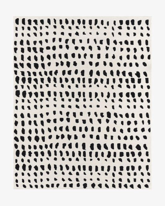 Modern Black & White Hand Tufted Wool Rug – Minimalist Abstract Dotted Area Rug, Scandinavian Style Living Room Carpet