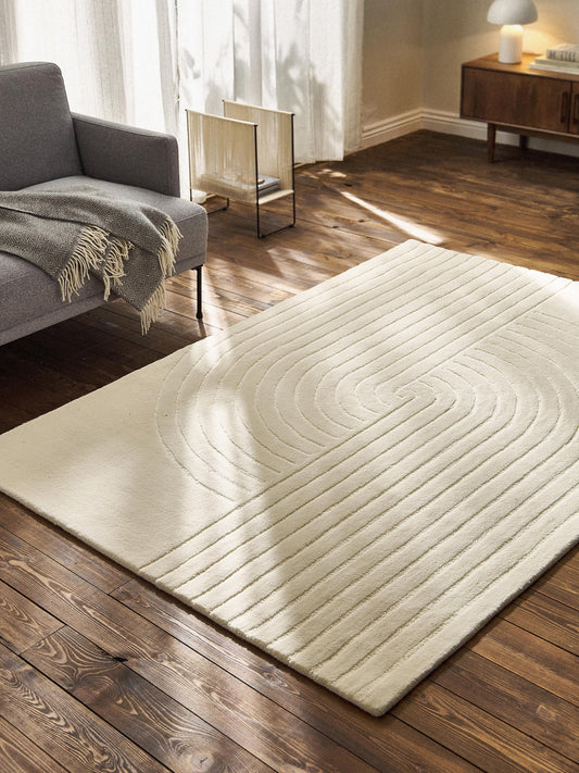 Modern Cream Hand-Tufted Area Rug – Minimalist Geometric Design Carpet for Living Room, Bedroom & Home Décor