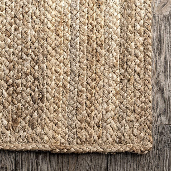 Terra Natural Jute Braided Carpet – Handmade Eco-Friendly Area Rug, Neutral Boho Rustic Farmhouse Floor Rug, Reversible Flatweave Jute Rug