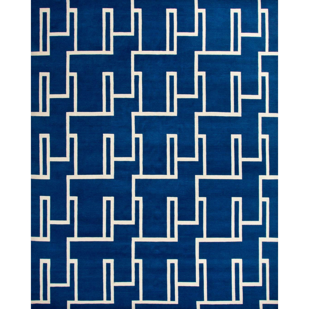 Modern Blue Geometric Area Rug | Hand-Tufted Contemporary Carpet with White Pattern for Living Room, Bedroom & Office Décor