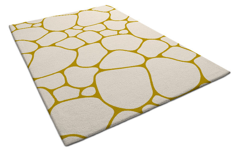Beige and Mustard Yellow Pebble Pattern Rug – Modern Geometric Carpet for Living Room, Bedroom & Home Décor