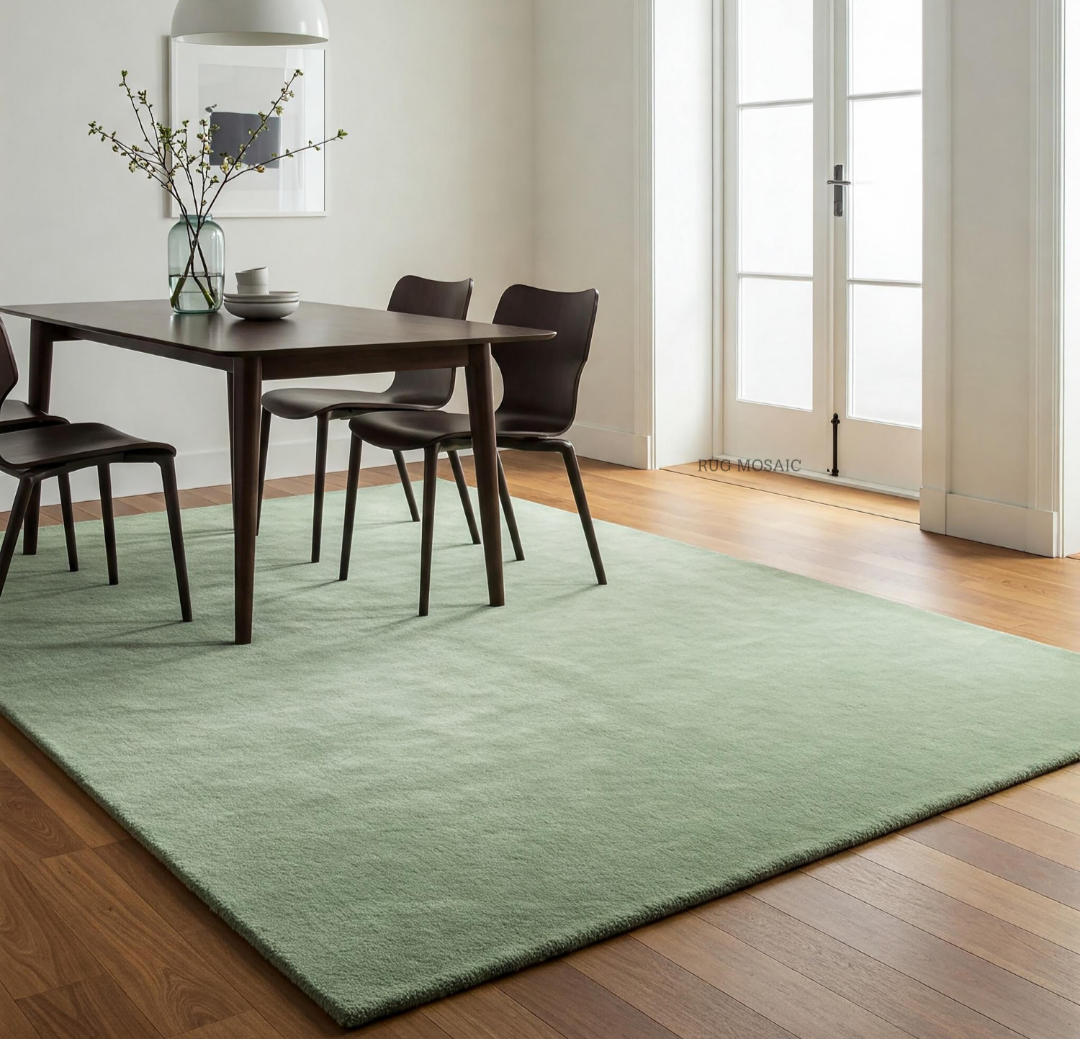 Sage Green Wool Area Rug Soft Handwoven Modern Carpet for Living Room