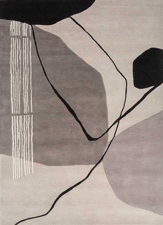 Modern Abstract Grey & Black Rug – Hand Tufted Wool Carpet with Minimalist Geometric Shapes for Contemporary Living Room & Bedroom Décor