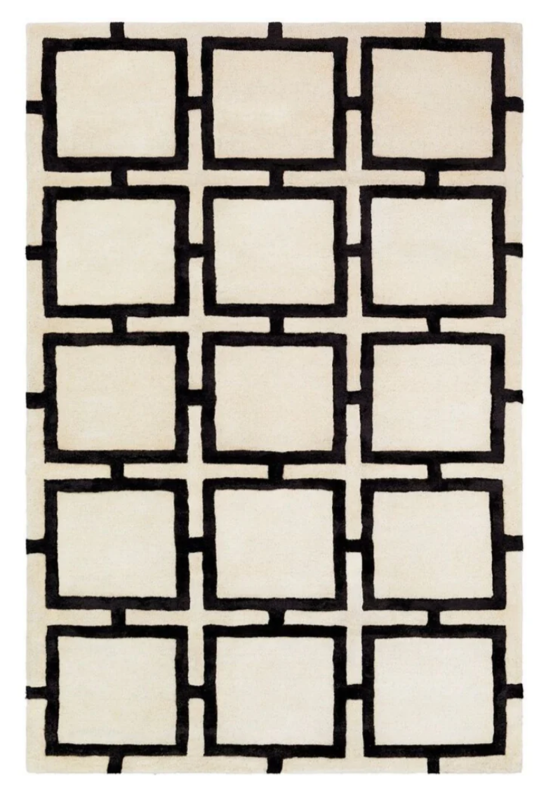Black and White Geometric Square Pattern Area Rug – Modern Minimalist Carpet for Living Room, Bedroom & Office Décor