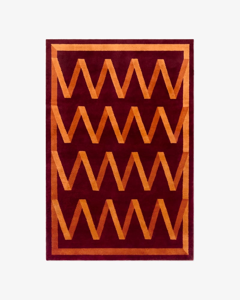 Hand Tufted Burgundy & Burnt Orange Geometric Rug, Modern Abstract Wool Area Rug, Luxury Living Room Bedroom Carpet, Custom Size