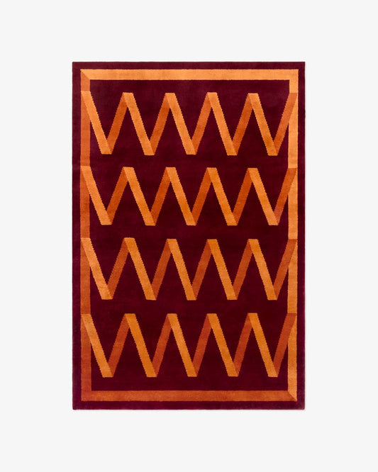 Hand Tufted Burgundy & Burnt Orange Geometric Rug, Modern Abstract Wool Area Rug, Luxury Living Room Bedroom Carpet, Custom Size