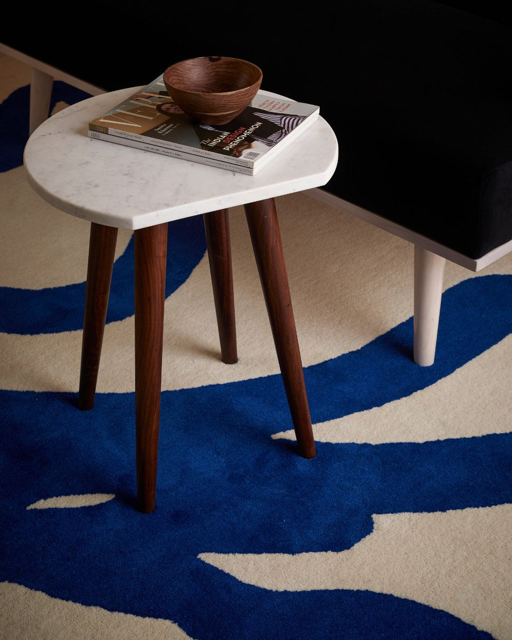 Abstract Blue Line Hand Tufted Wool Rug, Modern Minimalist Area Rug, Contemporary Artistic Carpet, Scandinavian Style Statement Rug for Living Room Bedroom