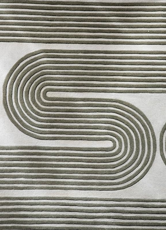 Modern Geometric Area Rug – 3D Carved Line Pattern in Beige & Olive Green for Living Room, Bedroom, and Contemporary Home Décor