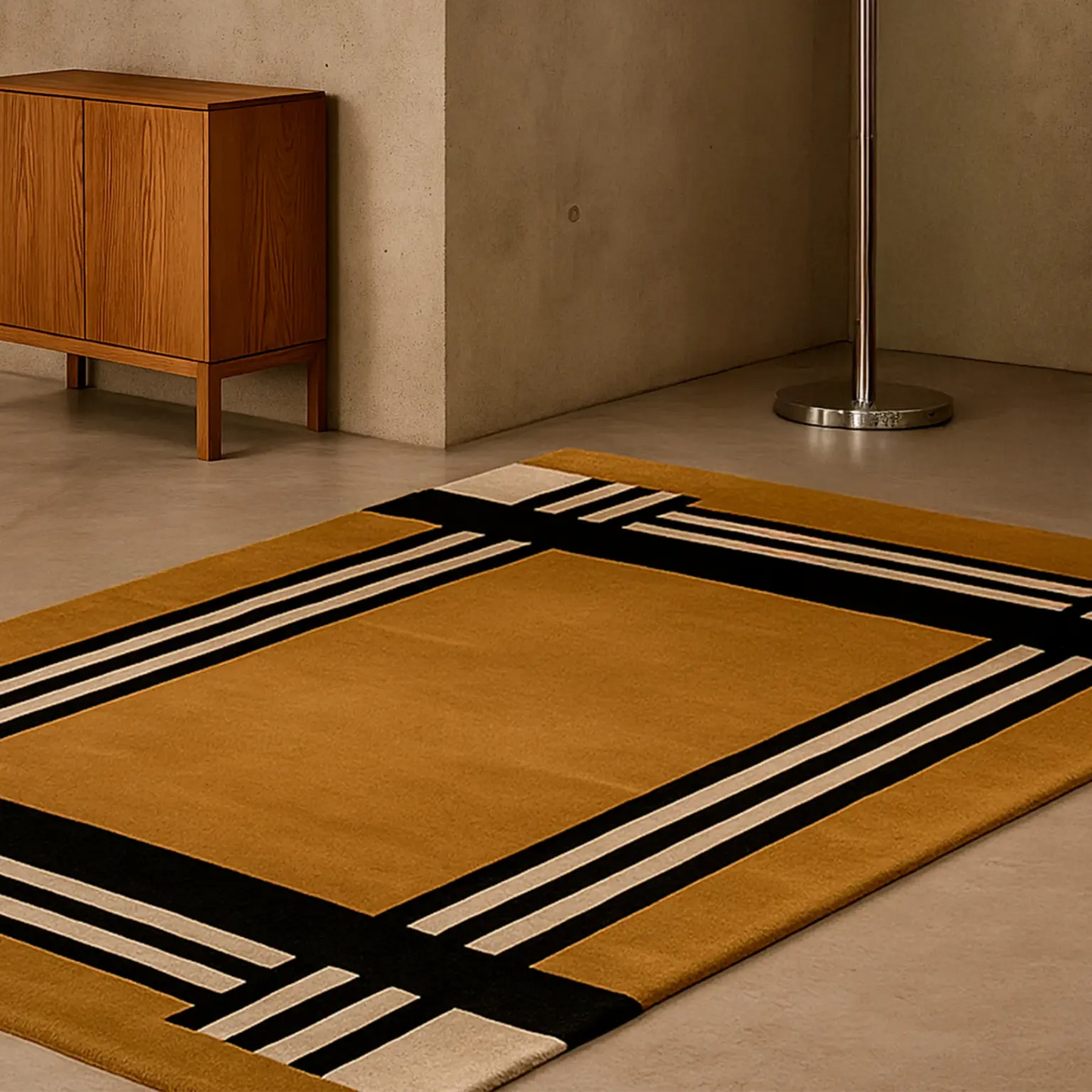 Mustard Grid Area Rug – Modern Minimalist Soft Carpet for Living Room, Bedroom & Home Décor