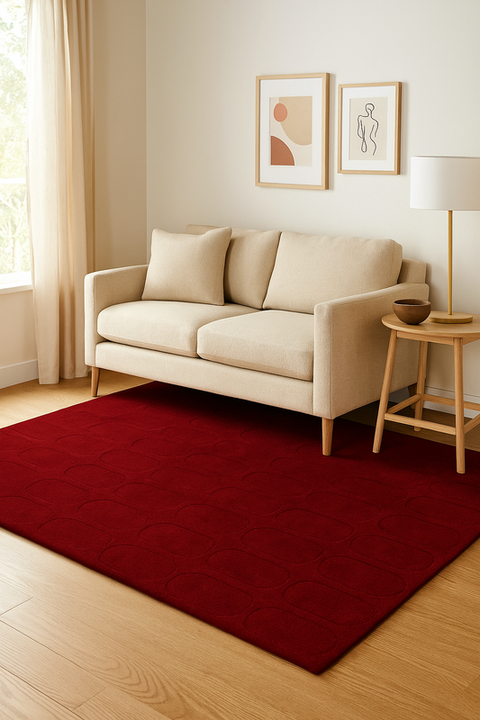Red Oval Pattern Wool Hand-Tufted Area Rug - Modern & Luxurious