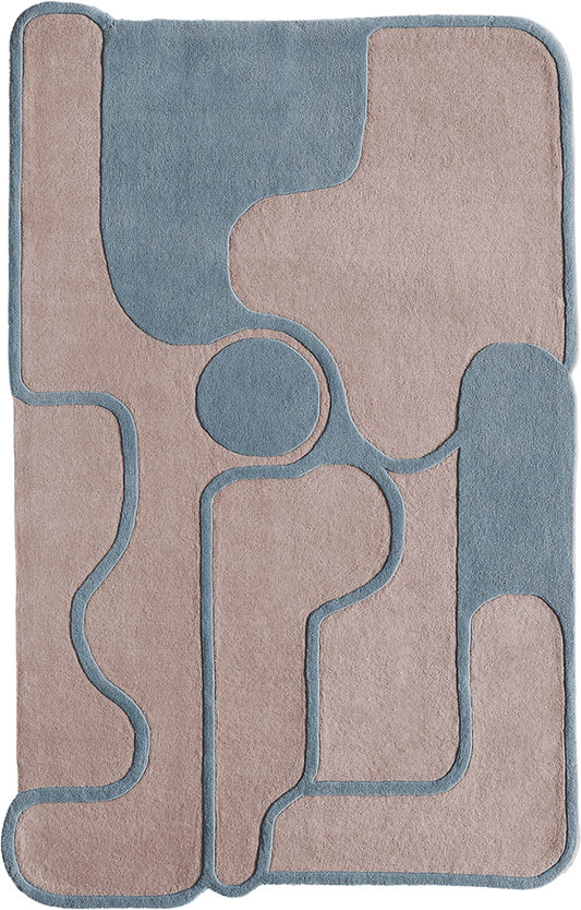 Modern Geometric Abstract Area Rug – Luxury Blue & Beige Minimalist Carpet for Living Room, Bedroom & Contemporary Home Decor