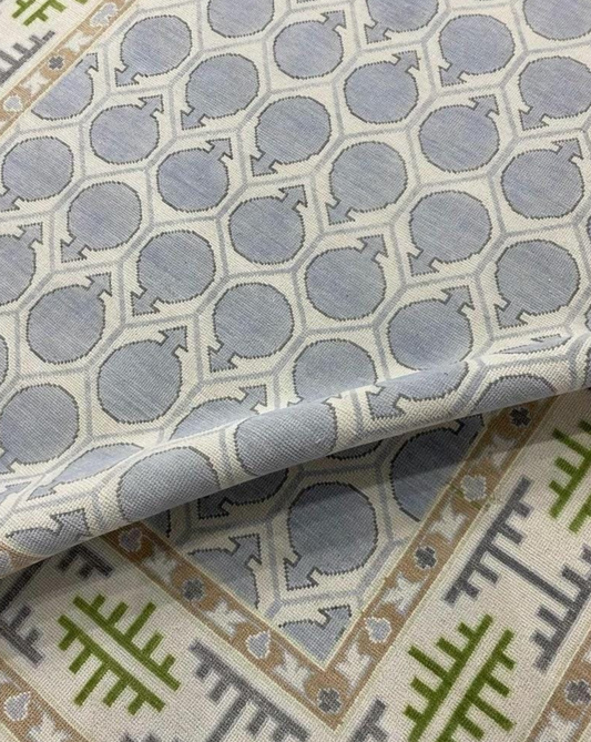 Hand Knotted Oushak Rug – Soft Blue & Ivory Turkish Medallion Wool Carpet for Living Room & Dining