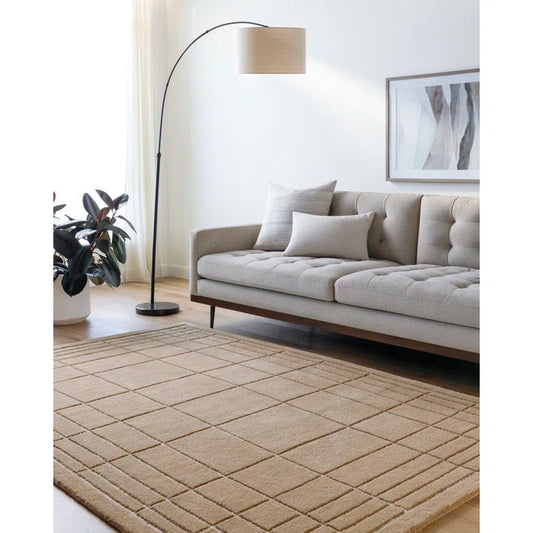 Premium Hand-Tufted Beige Wool Area Rug | Subtle Grid Pattern for Elegant Living & Dining Rooms