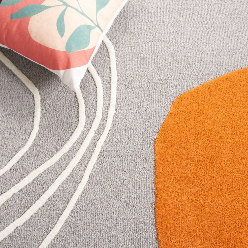 Modern Grey and Orange Abstract Area Rug – Minimalist Geometric Pattern Carpet for Living Room, Bedroom & Office Decor