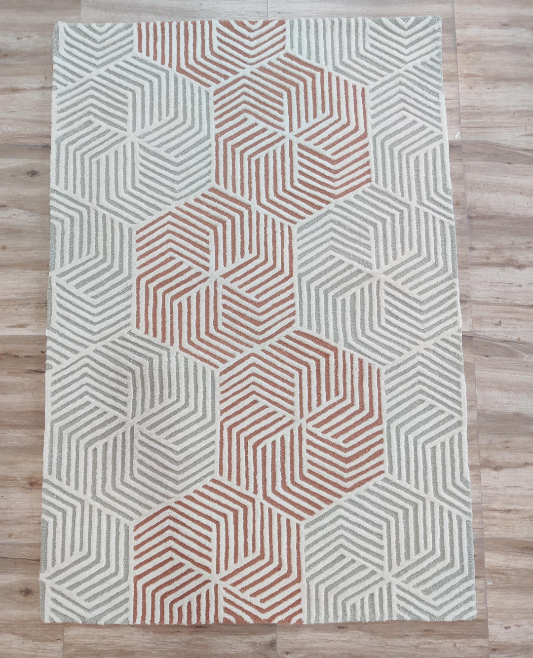 Handmade Geometric Wool Rug | Modern 3D Cube Pattern Area Carpet | Orange & Grey Contemporary Floor Rug for Living Room, Bedroom & Office