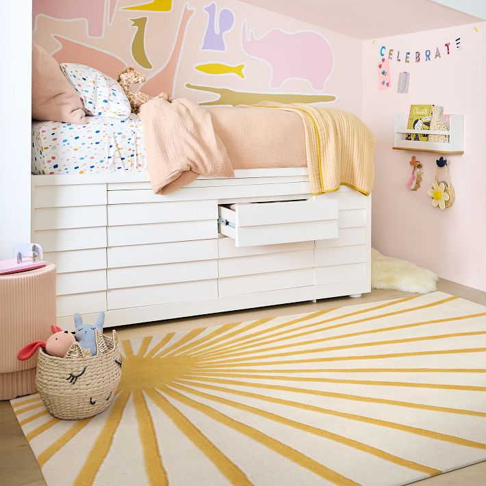 Sunburst Hand-Tufted Rug | Modern Yellow & White Abstract Area Carpet | Bold Geometric Accent Rug for Living Room, Bedroom & Office