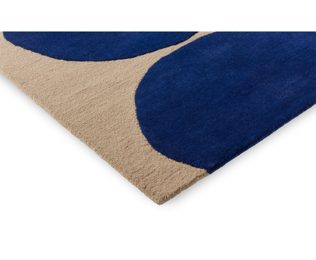 Modern Blue Polka Dot Area Rug on Beige – Bold Geometric Handcrafted Carpet for Living Room, Bedroom & Office Décor