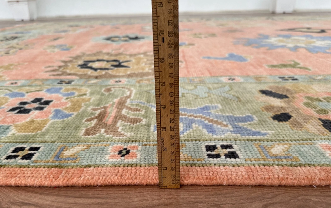 Hand Knotted Oushak Rug – Terracotta Turkish Wool Area Rug with Floral Motifs