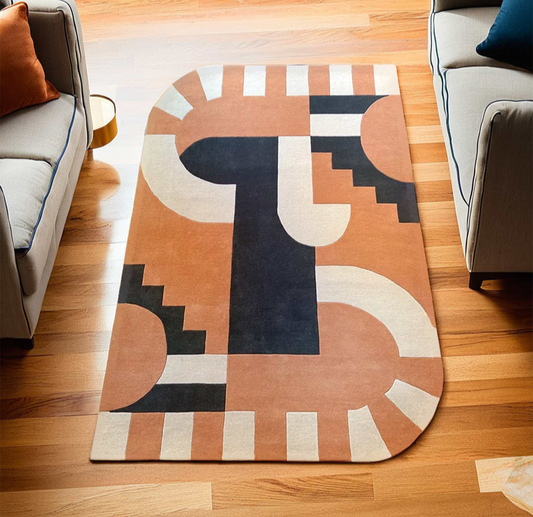 Modern Geometric Abstract Area Rug – Mid-Century Art Deco Carpet for Living Room or Office Decor