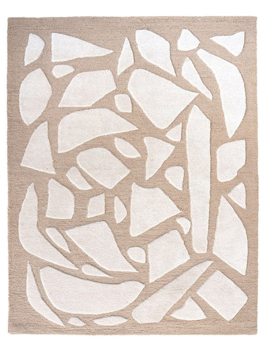 Beige & Ivory Abstract Wool Rug – Hand-Tufted Modern Carpet for Living Room & Bedroom Décor