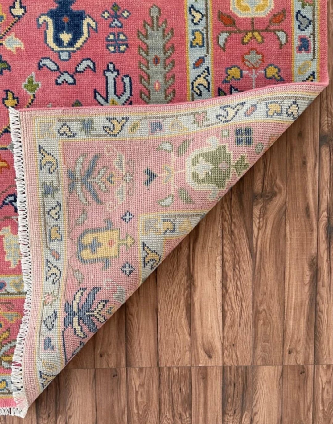 Handknotted Oushak Rug – Authentic Turkish Wool Carpet in Coral Pink | Luxury Handmade Oriental Area Rug