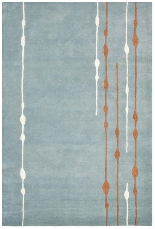 Modern Blue Area Rug with Minimalist White & Rust Abstract Lines – Contemporary Geometric Carpet for Living Room & Bedroom Décor