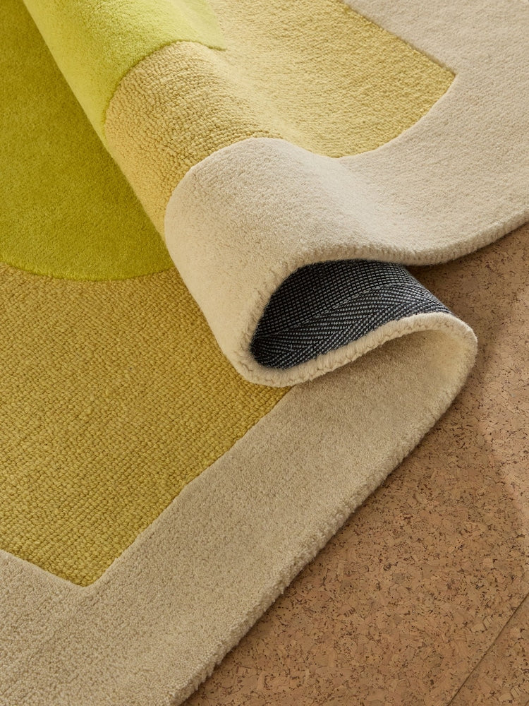 Modern Abstract Yellow Green Area Rug – Hand-Tufted Wool Carpet with Minimalist Organic Shapes for Living Room, Bedroom & Office Decor
