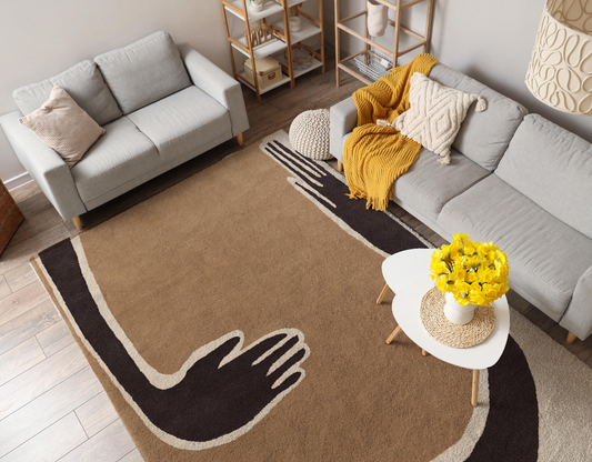 Modern Abstract Hand Design Area Rug – Soft Minimalist Brown & Beige Carpet for Living Room, Bedroom & Home Décor