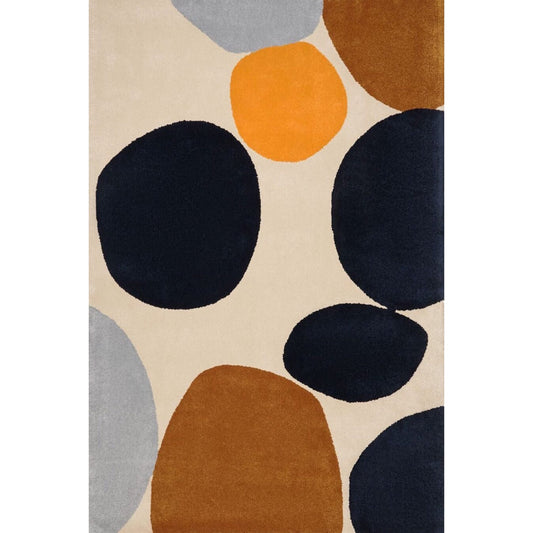 Modern Abstract Area Rug | Hand-Tufted Beige Carpet with Black, Brown & Orange Geometric Shapes for Living Room & Bedroom Décor