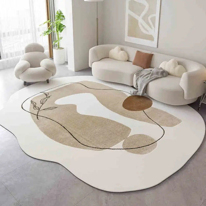 Hand Tufted Abstract Rug – Modern Neutral Beige Wool Area Rug, Scandinavian Minimalist Living Room Rug, Contemporary Handmade Carpet