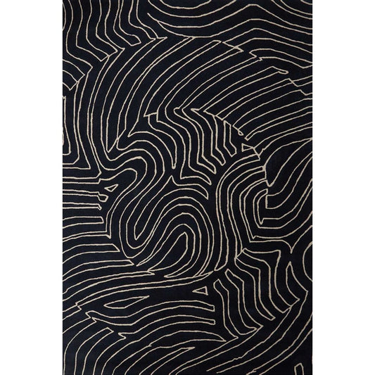 Modern Black and White Abstract Area Rug – Hand Tufted Wool Carpet with Geometric Line Pattern | Contemporary Living Room & Bedroom Decor