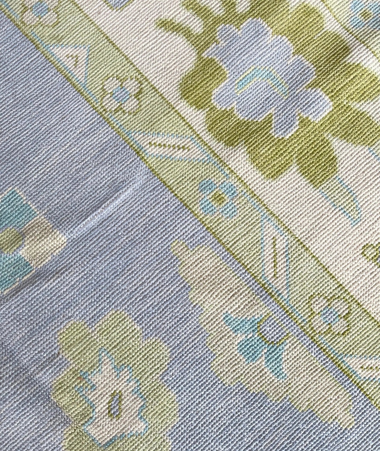 Light Blue & Green Hand Knotted Oushak Rug – Modern Turkish Wool Carpet | Soft Pastel Floral Area Rug for Living Room, Bedroom & Home Decor