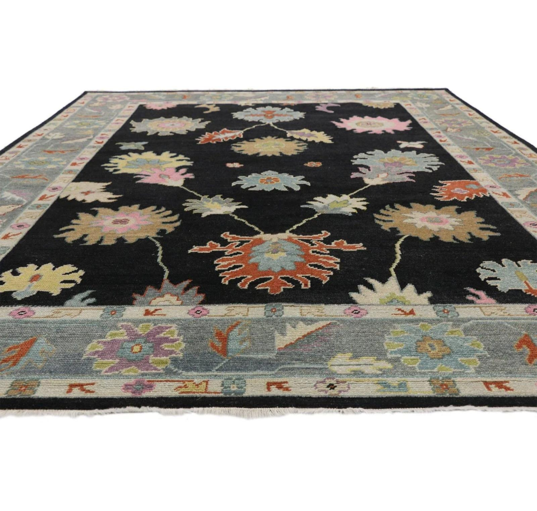 Hand-Knotted Oushak Rug – Luxury Wool Area Rug, Floral Oriental Design for Living Room & Bedroom