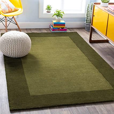 Solid Green Hand-Tufted Wool Rug with Bold Border – Modern Area Carpet for Living Room, Bedroom & Office Decor
