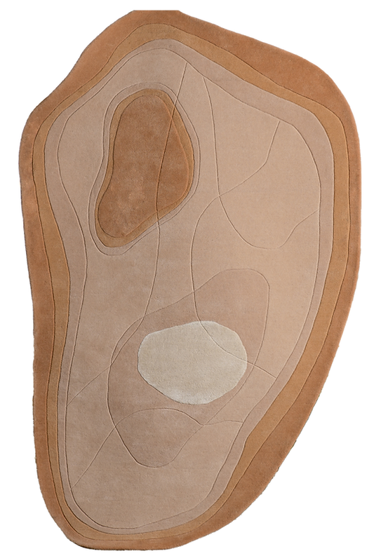 Handmade Abstract Wool Rug – Modern Organic Shape Beige & Brown Area Carpet for Living Room, Bedroom & Designer Home Décor
