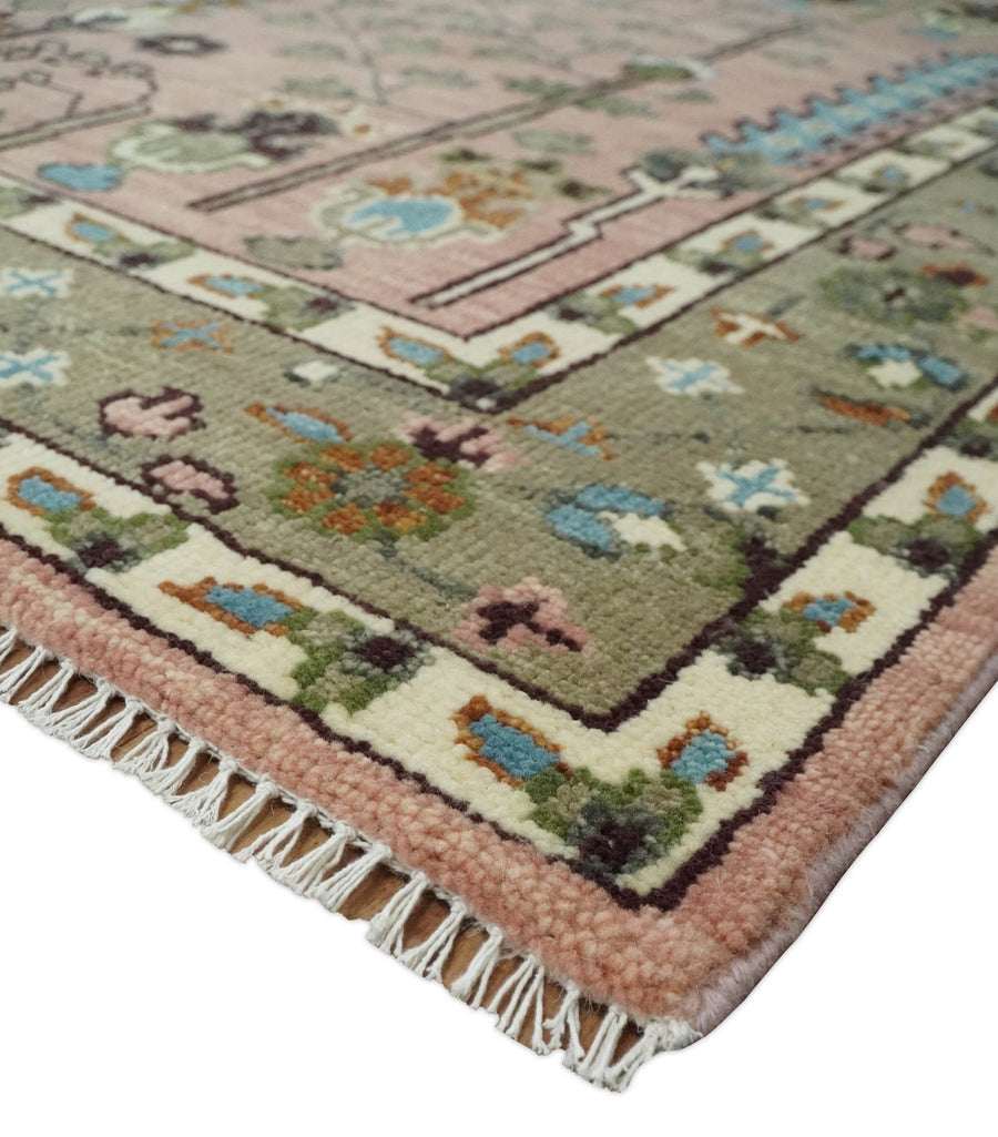 Hand-Knotted Oushak Rug – Vintage Turkish Design, Soft Pastel Wool Area Carpet