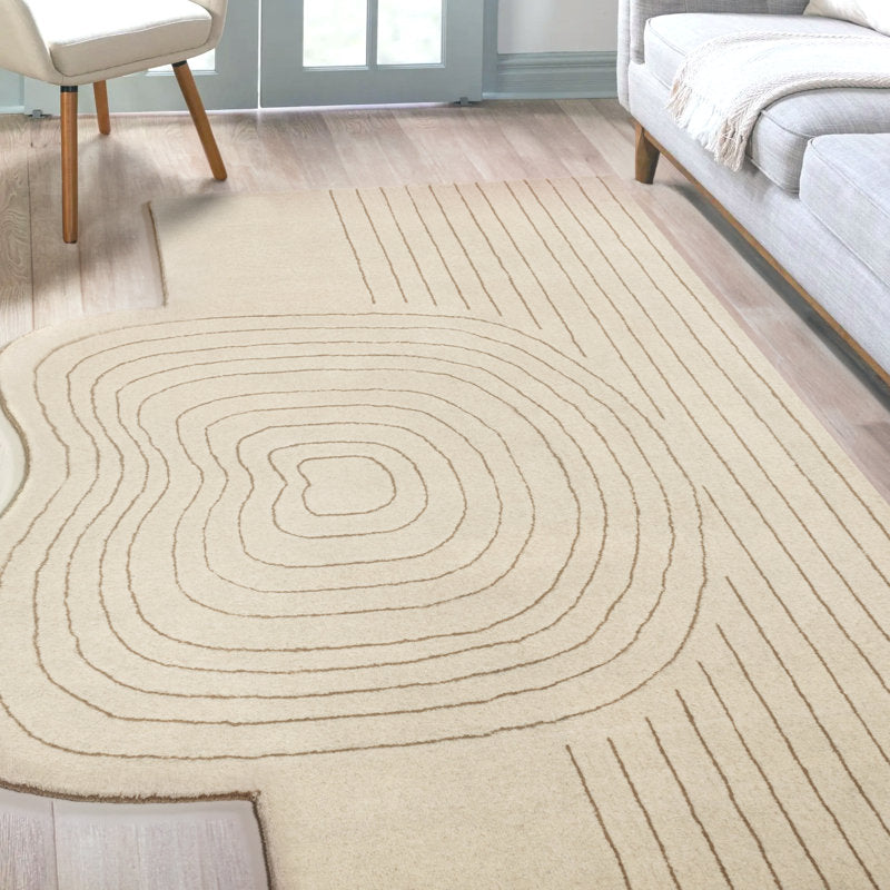 Modern Irregular Hand-Tufted Rug – Cream Textured Neutral Area Carpet for Living Room