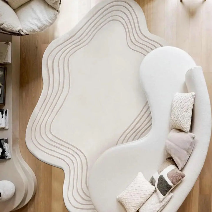Modern Irregular Shaped Area Rug | Soft Abstract Wavy Carpet for Bedroom, Living Room & Luxury Home Decor