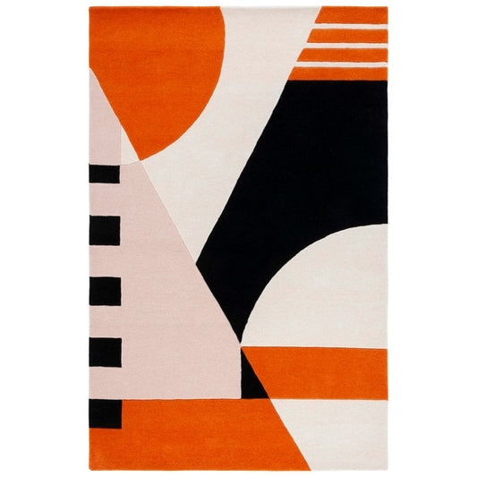 Modern Geometric Area Rug – Bold Orange, Black & White Abstract Design for Living Room, Bedroom, or Office Décor