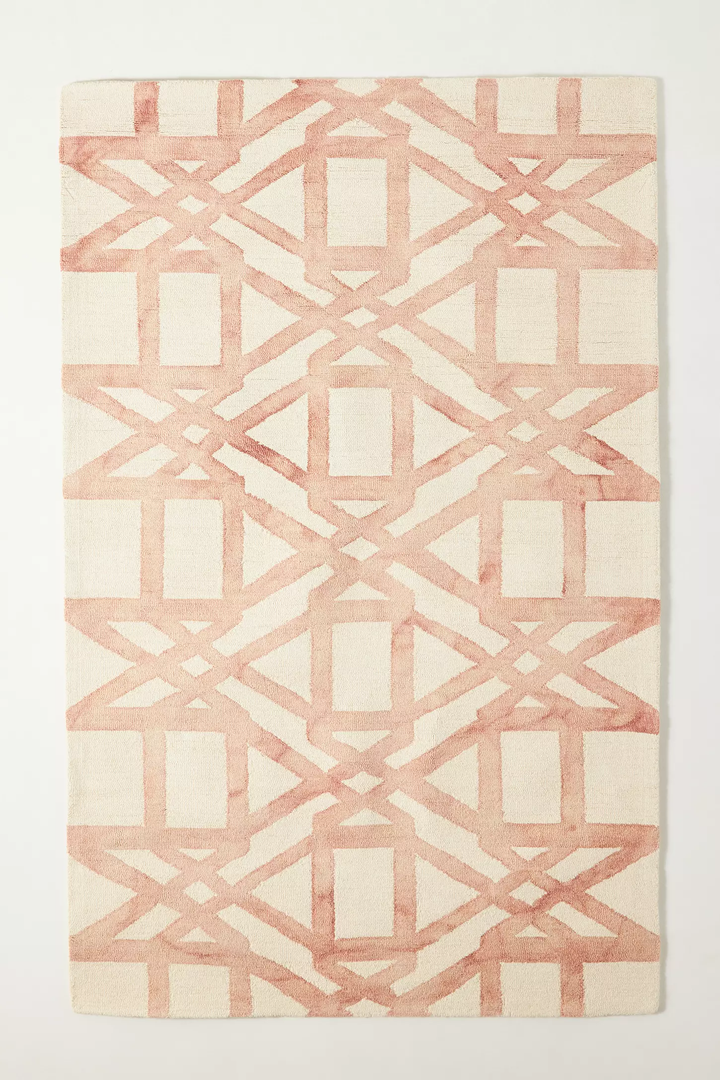 Blush Pink Geometric Hand Tufted Wool Area Rug – Modern Abstract Ivory Carpet for Living Room, Bedroom, Nursery – Handmade Contemporary Luxury Floor Rug – Custom Sizes Available