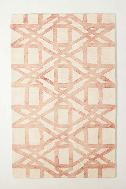 Blush Pink Geometric Hand Tufted Wool Area Rug – Modern Abstract Ivory Carpet for Living Room, Bedroom, Nursery – Handmade Contemporary Luxury Floor Rug – Custom Sizes Available