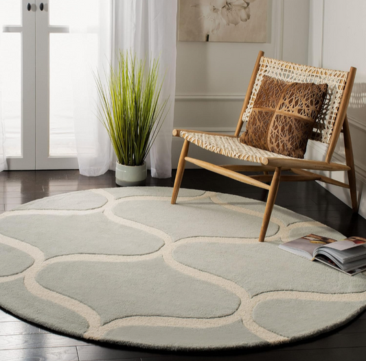 Contemporary Round Light Grey Area Rug – Soft Abstract Pattern Carpet for Living Room, Bedroom, or Reading Nook Decor