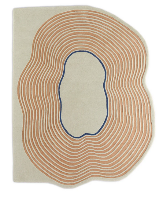 Modern Abstract Hand-Tufted Wool Rug – Beige with Geometric Wavy Lines & Contemporary Artistic Design Carpet for Living Room & Bedroom Decor