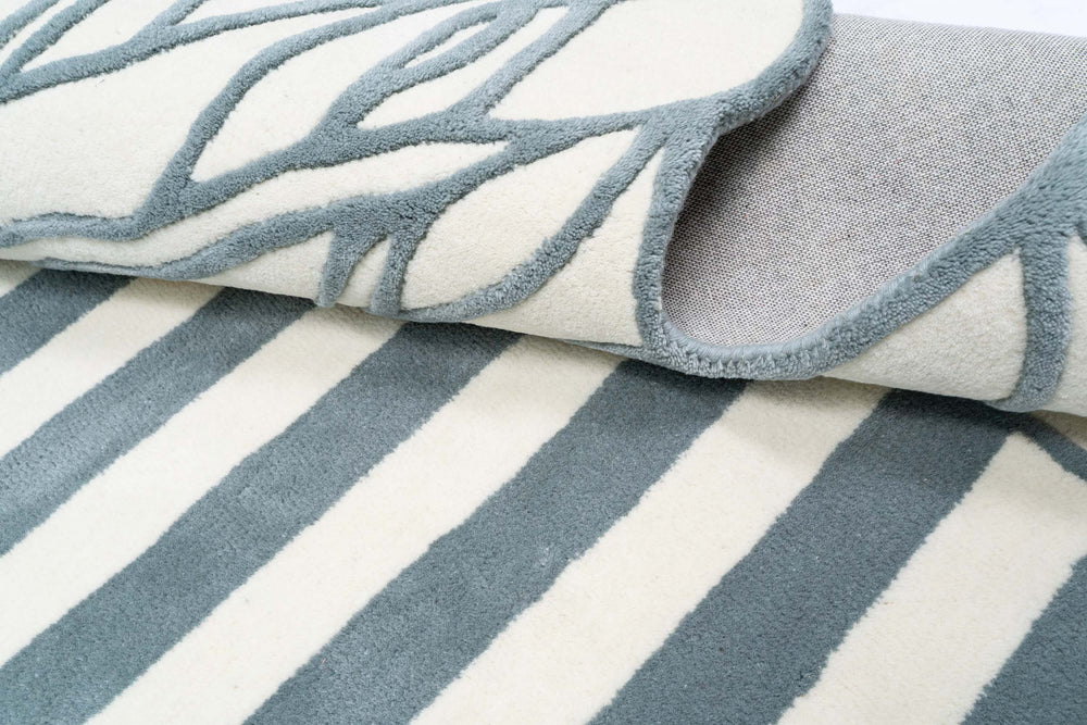 Modern Abstract Hand-Tufted Rug | 3D Illusion Striped & Leaf Design Carpet | Contemporary Artistic Accent Rug for Living Room & Bedroom