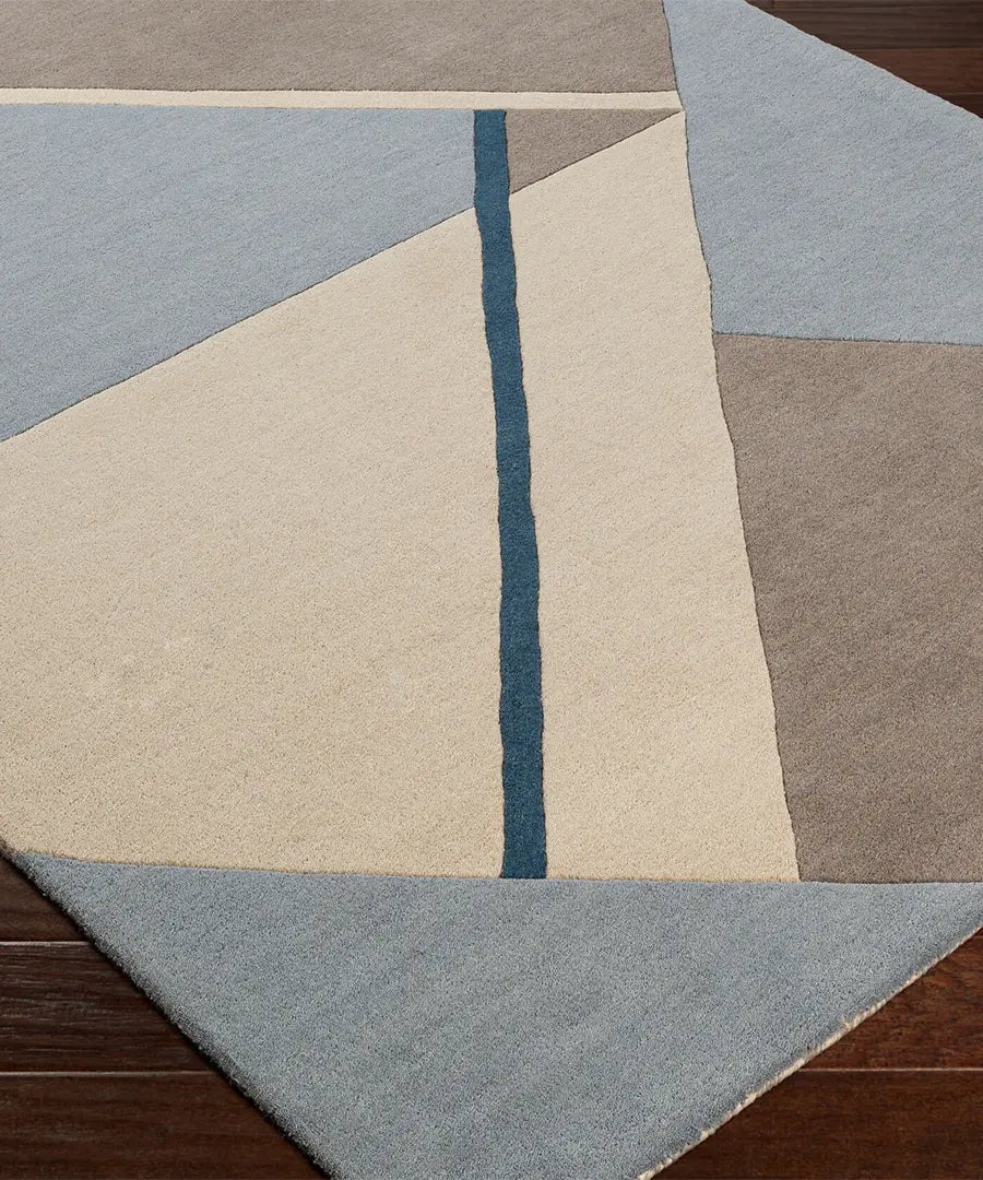 Modern Geometric Area Rug – Abstract Blue, Beige & Gray Contemporary Carpet for Living Room & Bedroom Decor