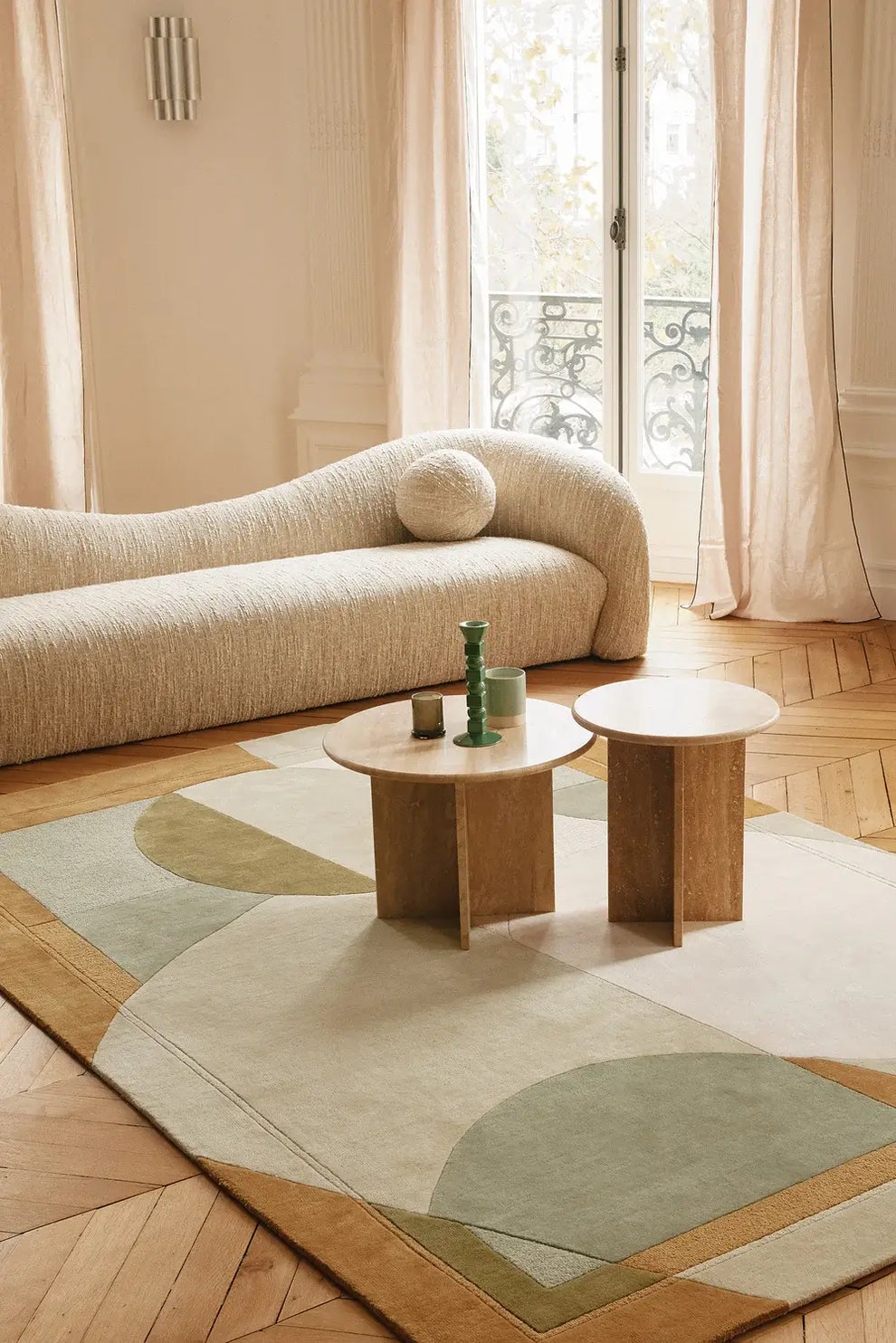 Abstract Neutral Hand Tufted Wool Rug – Modern Geometric Beige & Sage Green Area Rug for Living Room & Bedroom